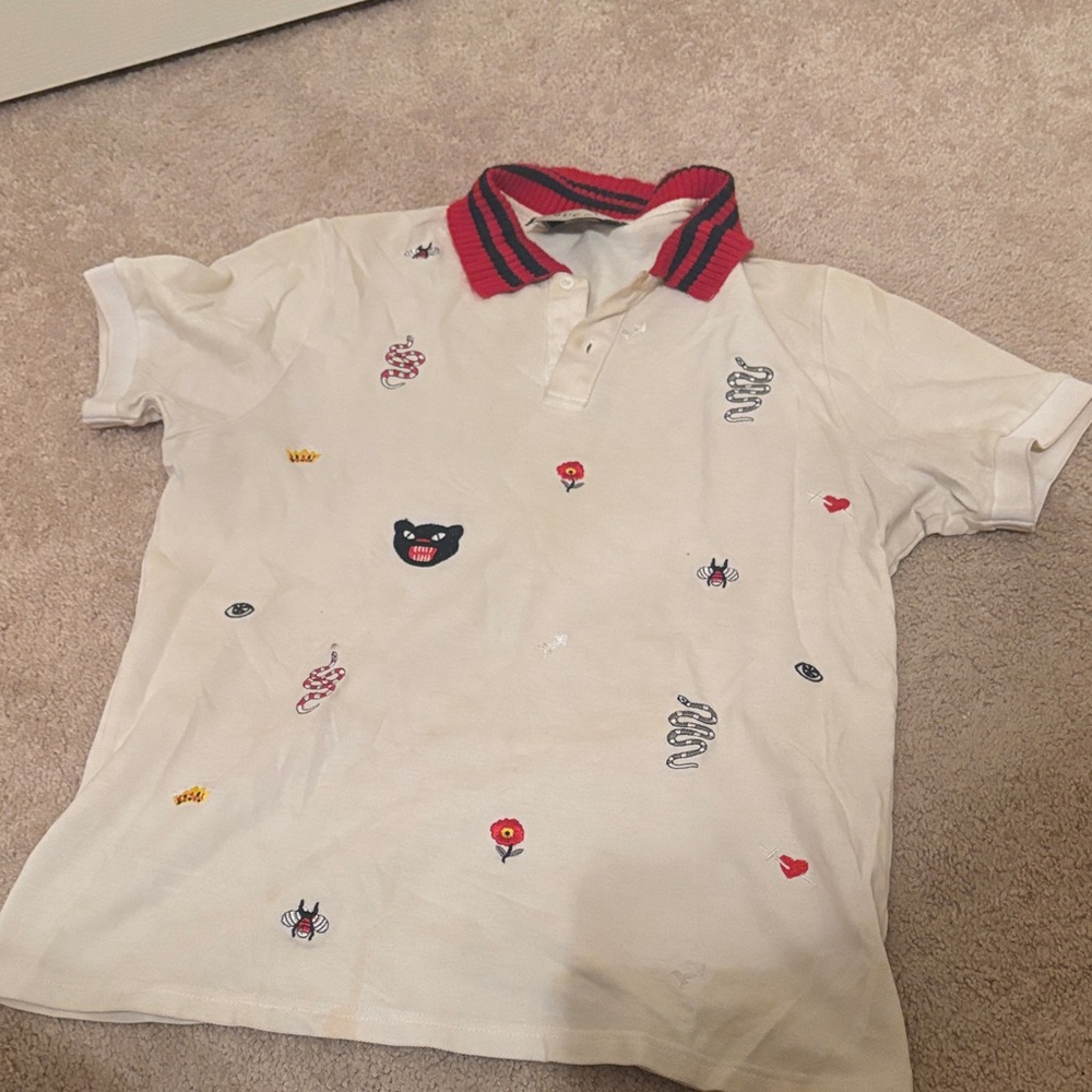 Gucci Cream Polo Shirt with Embroidered Accents